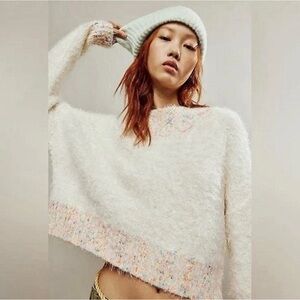 Free People Stardust Pullover Sweater - Gardenia Combo Soft Cozy Crop - Size XS